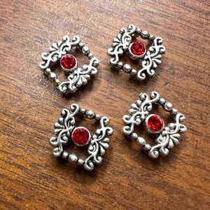 Jewelry Making Lot Pewter and Crystal Spacers Silver and Red Set of 4